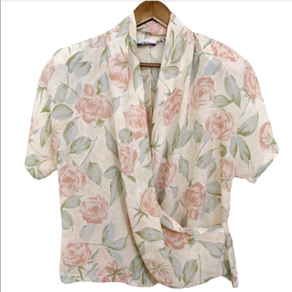 Vintage Tops - Vintage Melrose Options Faux Wrap Floral Blouse